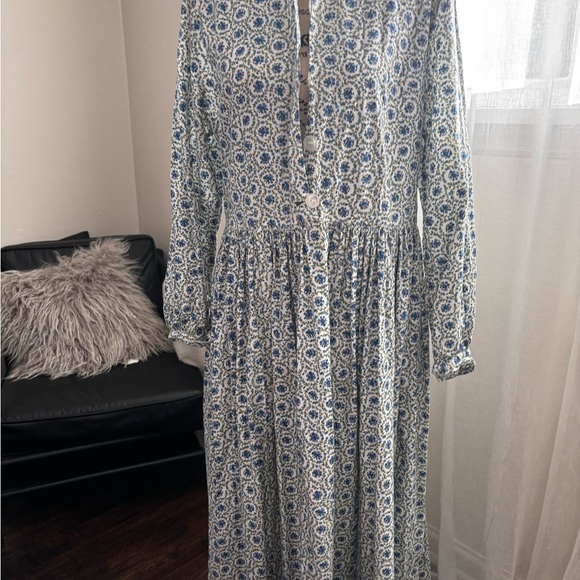 Ballerina farm style vintage Blue Floral Long Sleeve Maxi Dress - Picture 3 of 4
